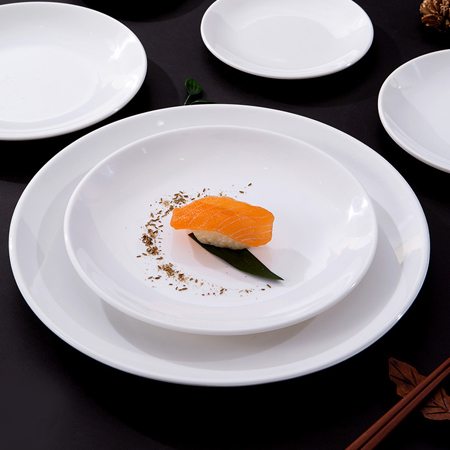 自助餐盘子商用快餐盘美耐皿白色圆盘菜盘碟子骨碟塑料盘子密胺仿瓷餐具